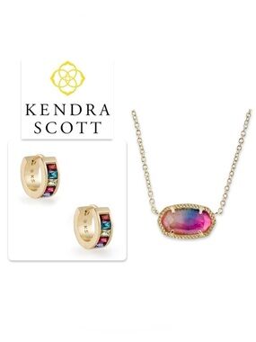 Lot of 2x [Kendra Scott] NWOT Elisa Necklace Watercolor + Jack Huggie Earrings